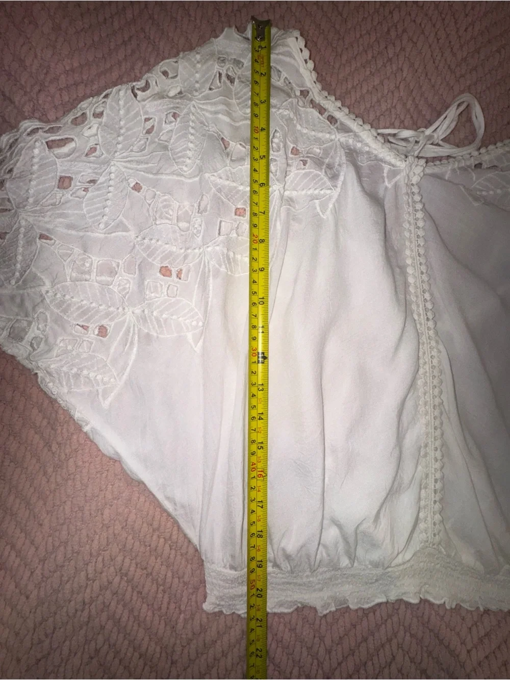 Free People White Eyelet Lace Sleeve Crop Top Size XS
